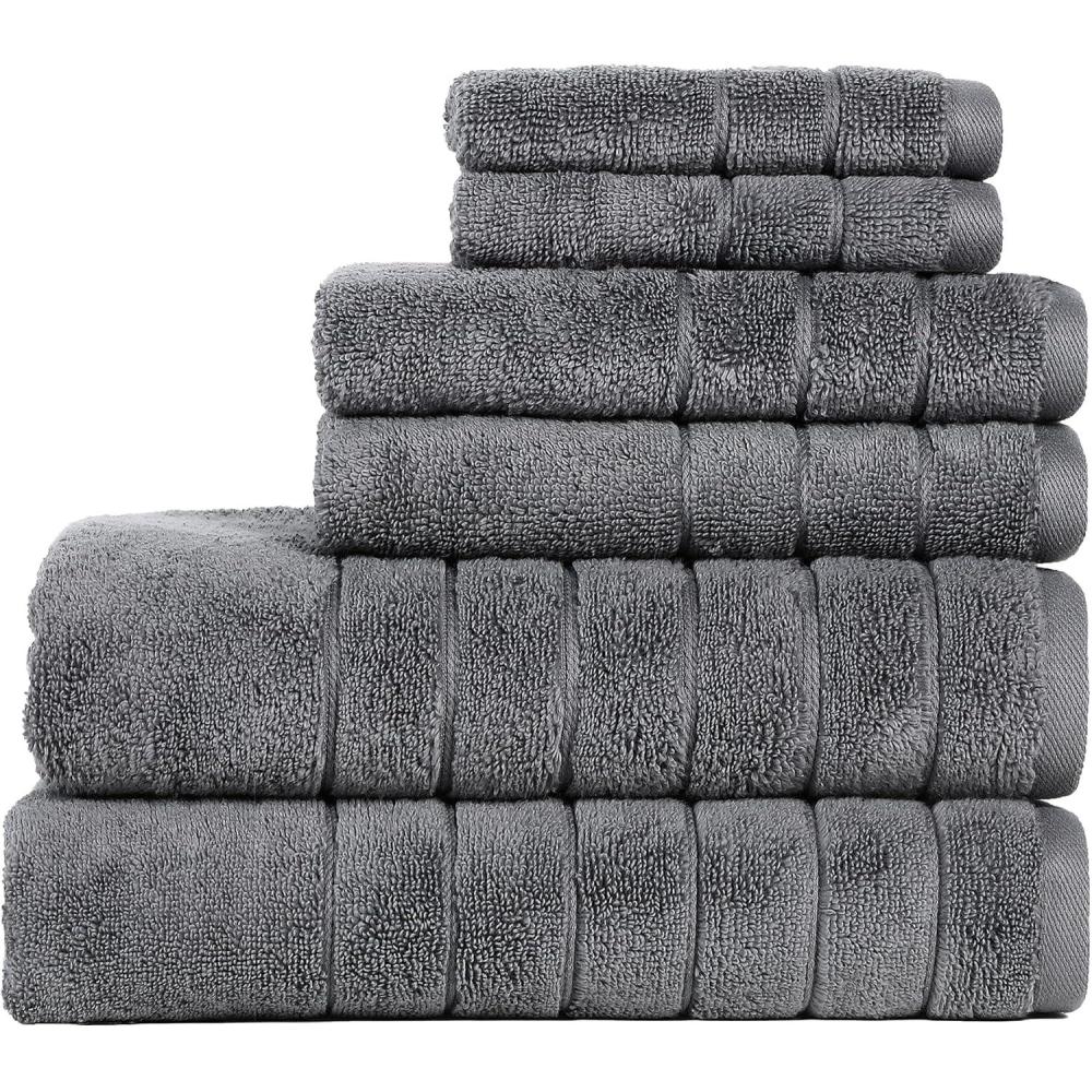 imageAnne Klein 6Piece Reverie Towel Set 2 Bath Towels 2 Hand Towels 2 Wash Cloths 100 Cotton BlushGrey