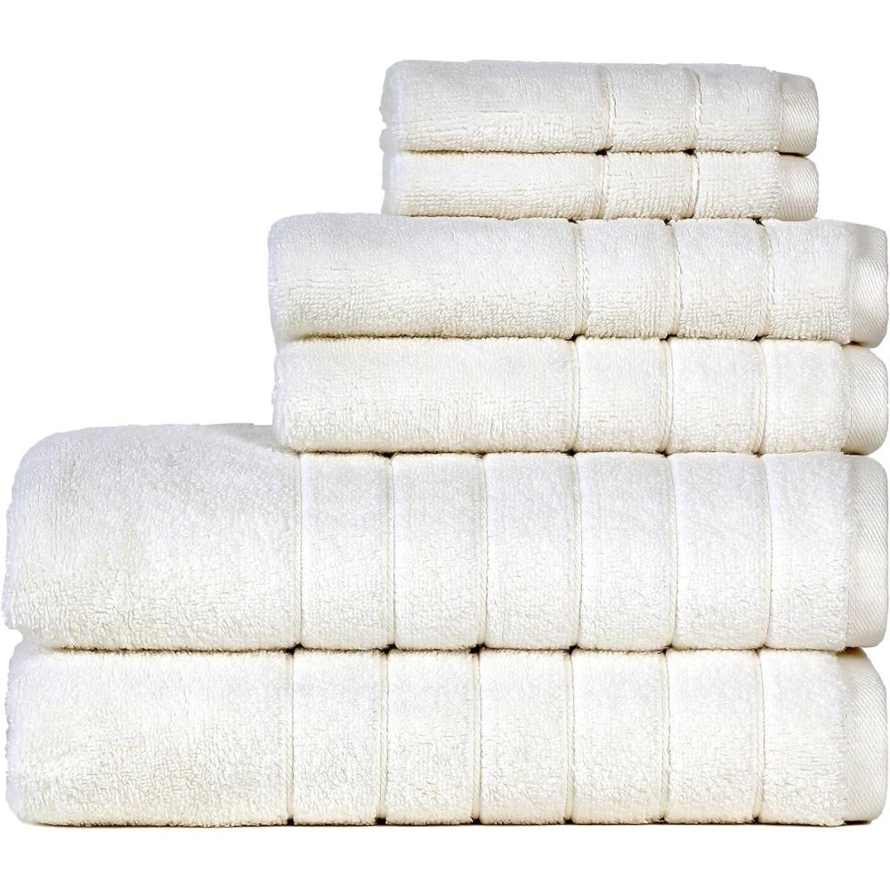 imageAnne Klein 6Piece Reverie Towel Set 2 Bath Towels 2 Hand Towels 2 Wash Cloths 100 Cotton BlushWhite
