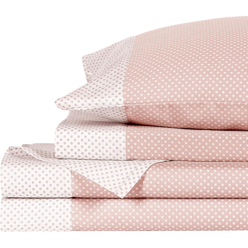 imageAnne Klein Westhill Dot 100 Cotton Sateen Sheet Set with Flat Sheet Fitted Sheet PillowcasesTwin BlushBlush