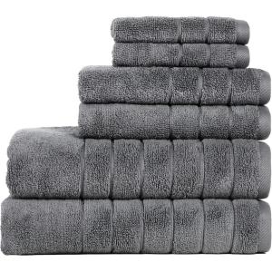 Anne Klein 6-Piece Reverie Towel Set, 2 Bath Towels, 2 Hand Towels, 2 Wash Cloths, 100% Cotton, Blush(Grey)