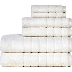 Anne Klein 6-Piece Reverie Towel Set, 2 Bath Towels, 2 Hand Towels, 2 Wash Cloths, 100% Cotton, Blush(White)