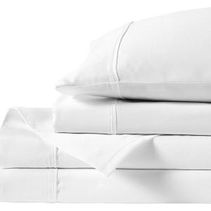 Anne Klein Reverie 100% Cotton Solid Sheet Set, Full, White(White)