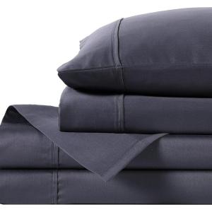 Anne Klein Reverie 100% Cotton Solid Sheet Set, King, Charcoal