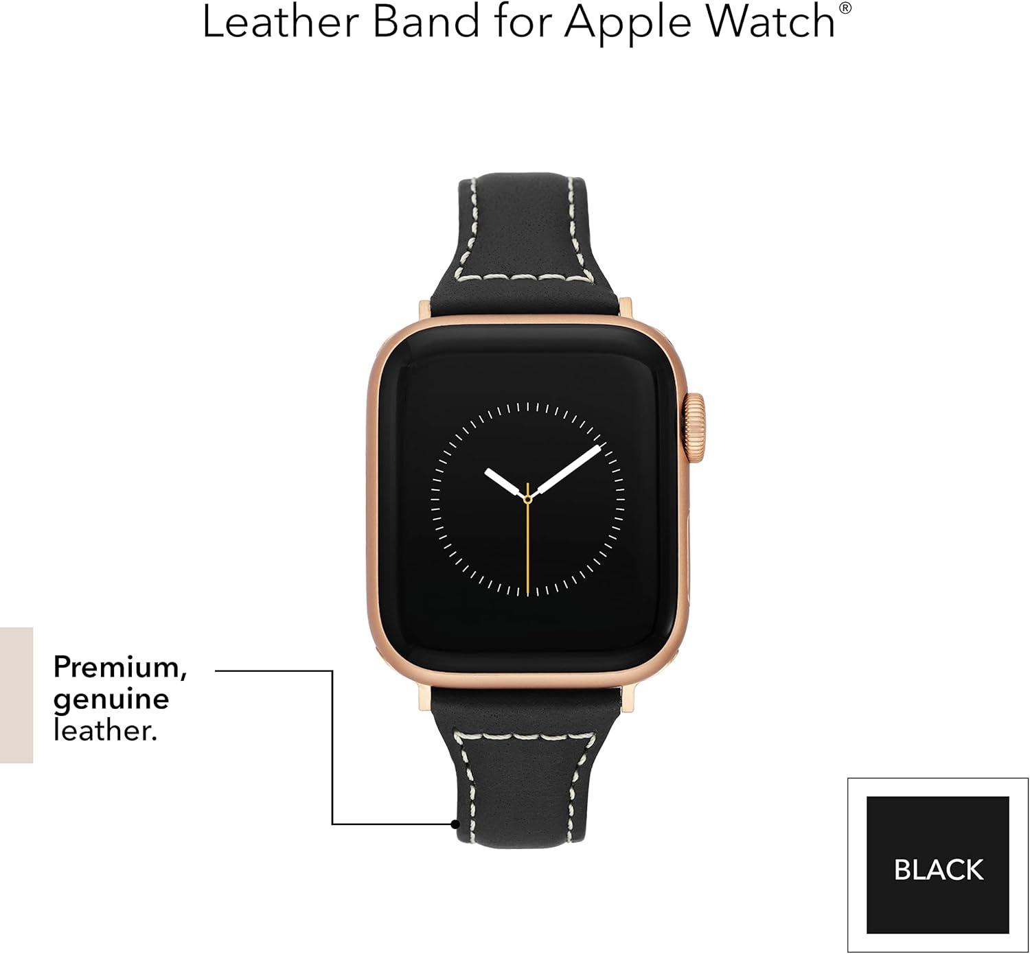 imageAnne Klein Leather Fashion Band for Apple Watch Secure Adjustable Apple Watch Band Replacement Fits Most WristsBlack