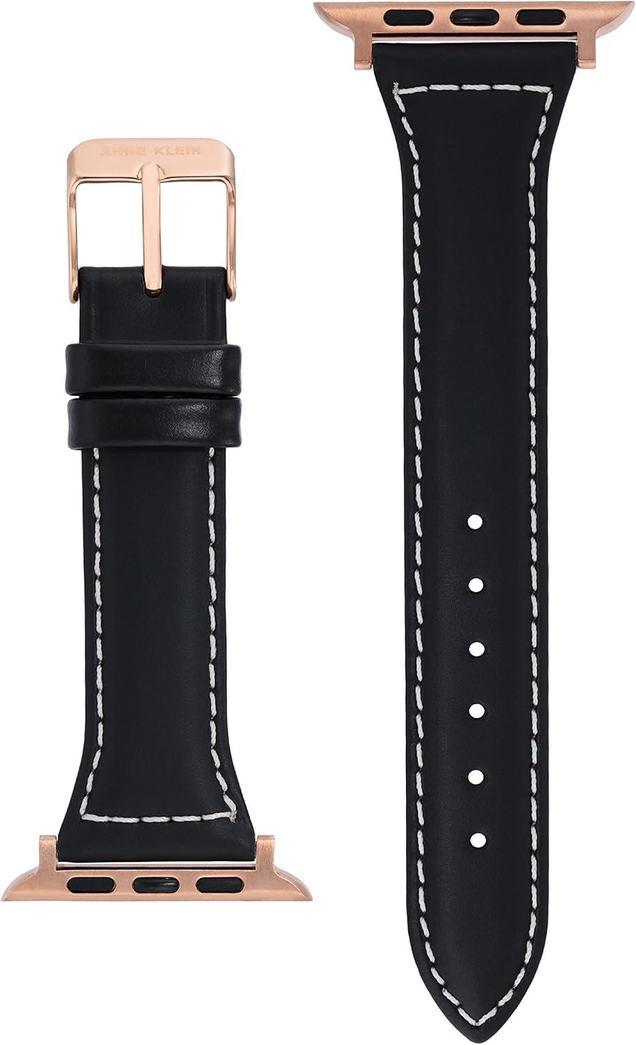 imageAnne Klein Leather Fashion Band for Apple Watch Secure Adjustable Apple Watch Band Replacement Fits Most WristsBlack