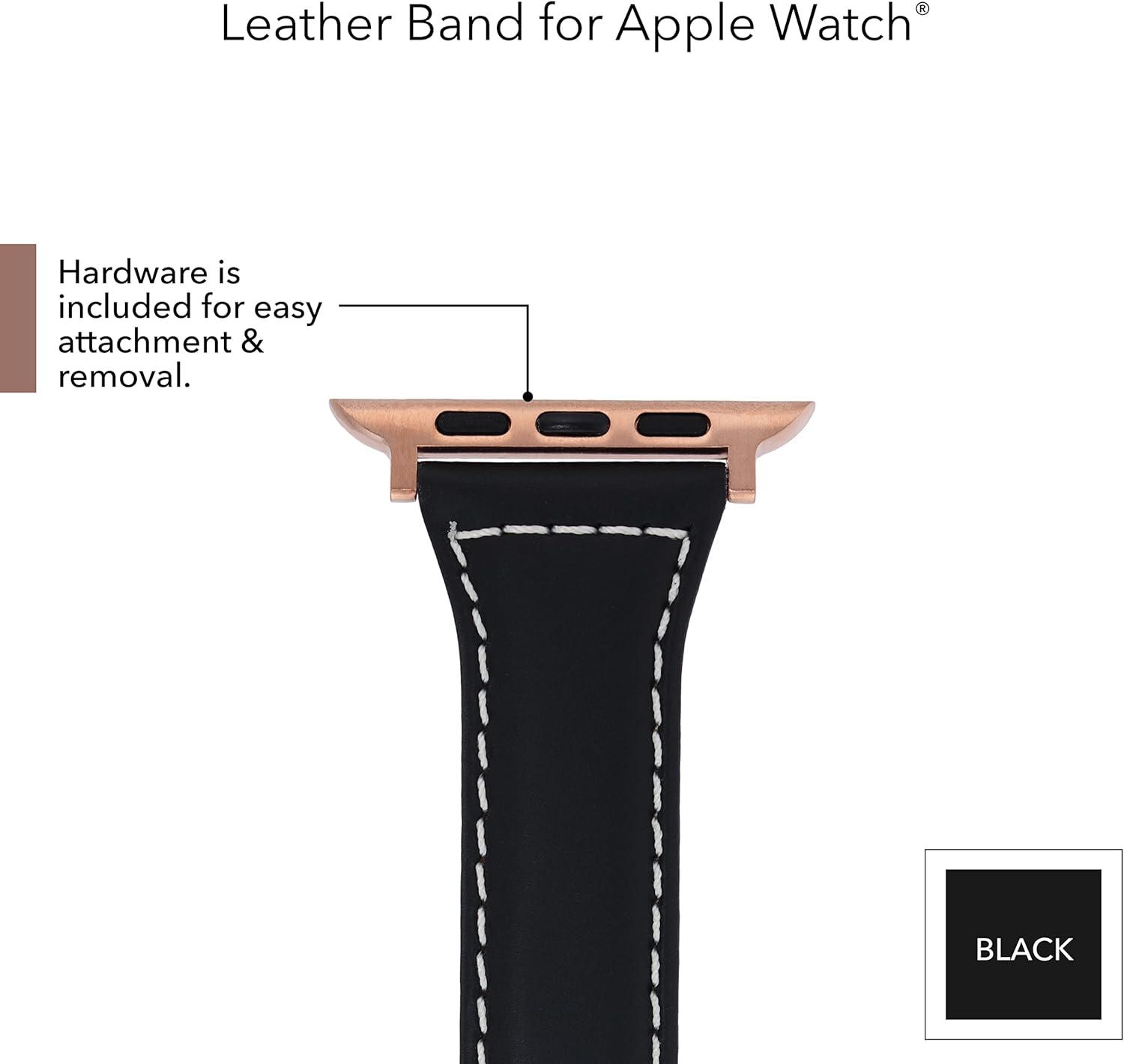 imageAnne Klein Leather Fashion Band for Apple Watch Secure Adjustable Apple Watch Band Replacement Fits Most WristsBlack