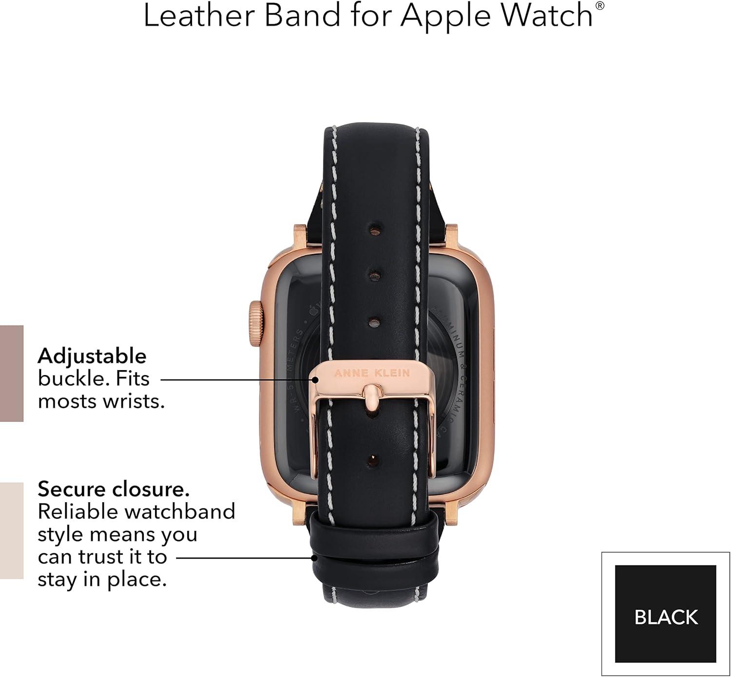 imageAnne Klein Leather Fashion Band for Apple Watch Secure Adjustable Apple Watch Band Replacement Fits Most WristsBlack