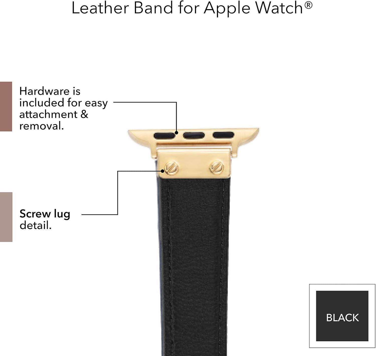 imageAnne Klein Leather Fashion Band for Apple Watch Secure Adjustable Apple Watch Band Replacement Fits Most WristsBlackGold