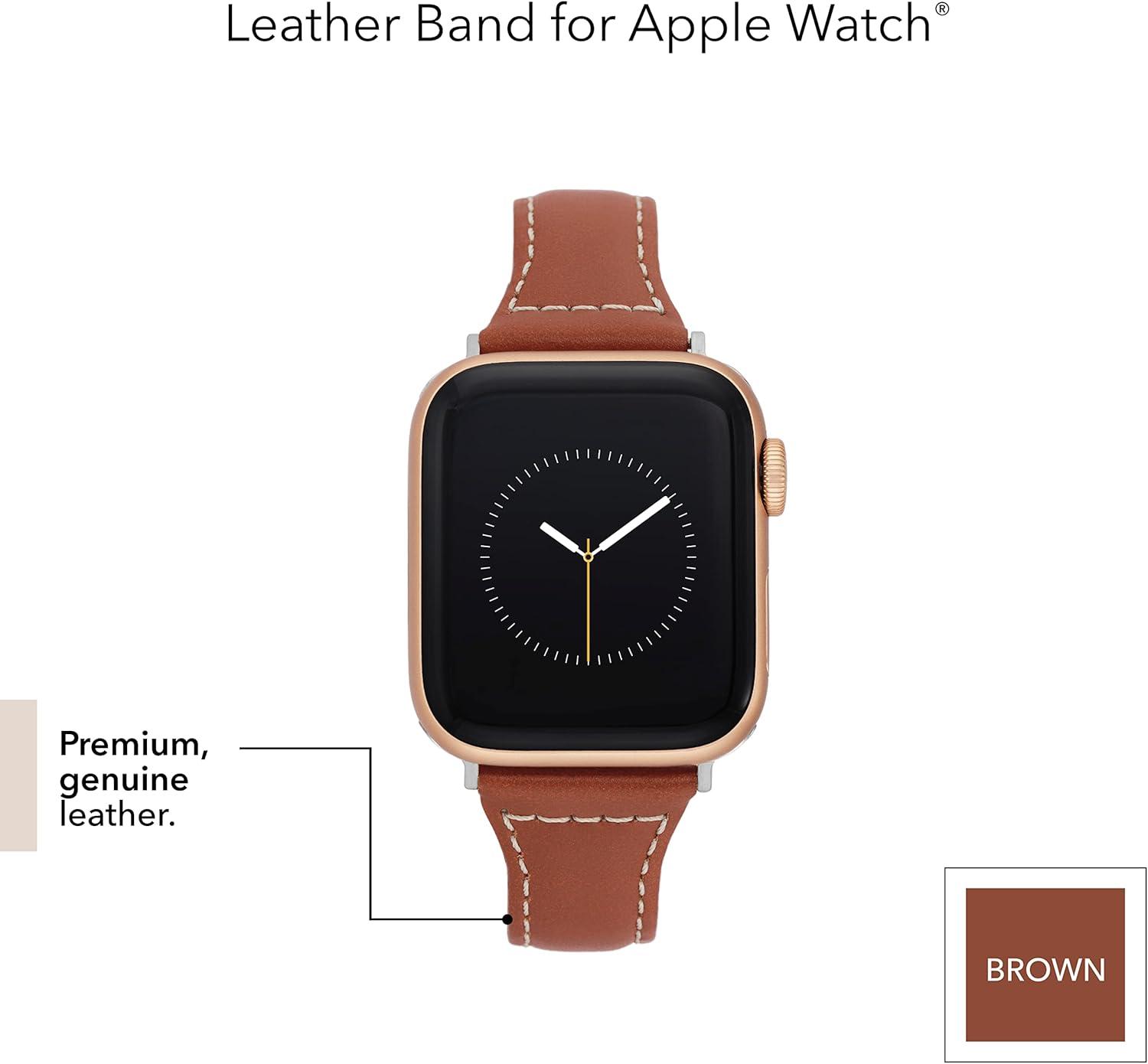 imageAnne Klein Leather Fashion Band for Apple Watch Secure Adjustable Apple Watch Band Replacement Fits Most WristsBrown