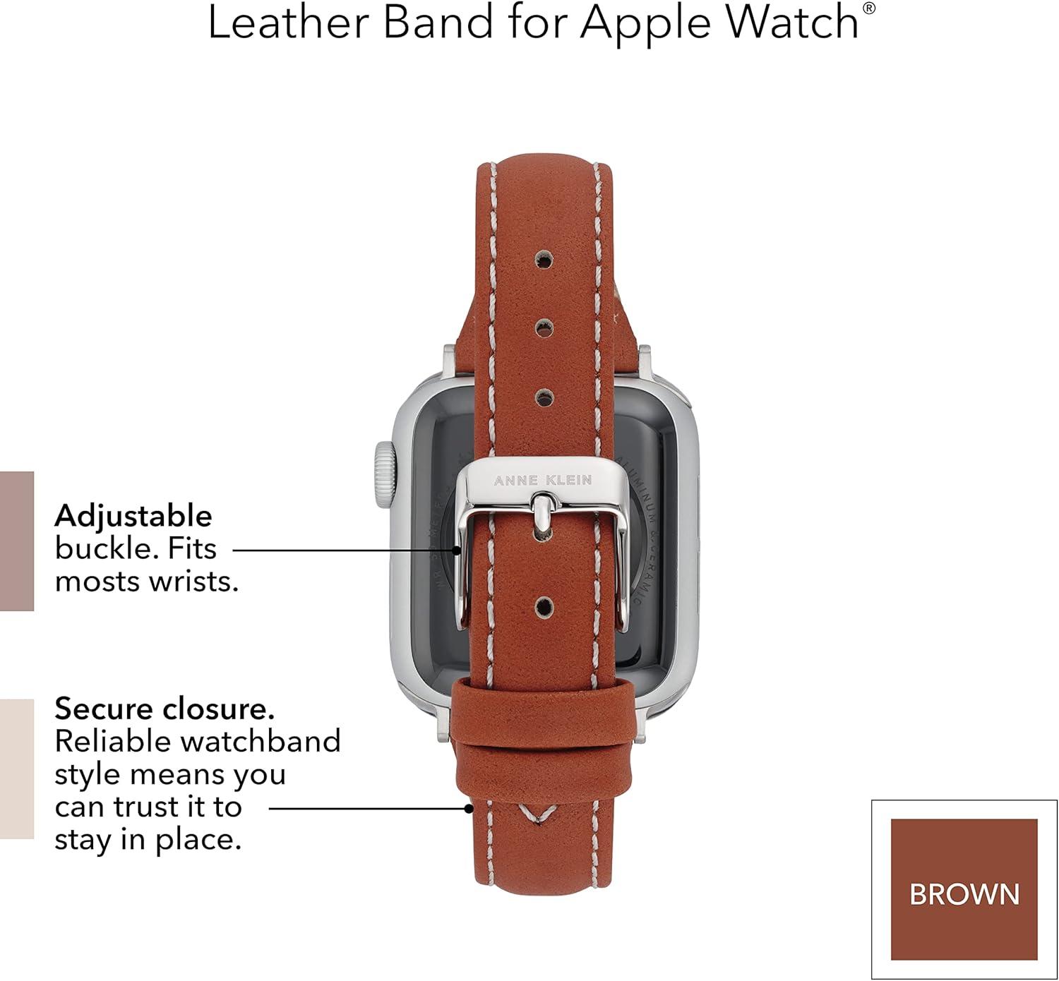 imageAnne Klein Leather Fashion Band for Apple Watch Secure Adjustable Apple Watch Band Replacement Fits Most WristsBrown