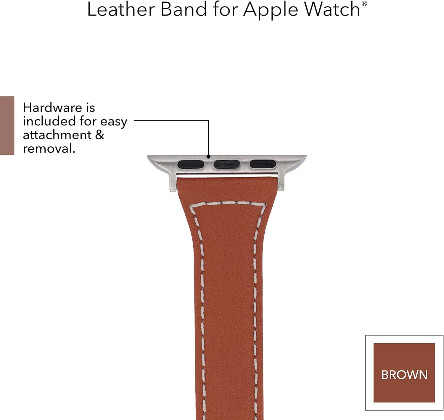 imageAnne Klein Leather Fashion Band for Apple Watch Secure Adjustable Apple Watch Band Replacement Fits Most WristsBrown
