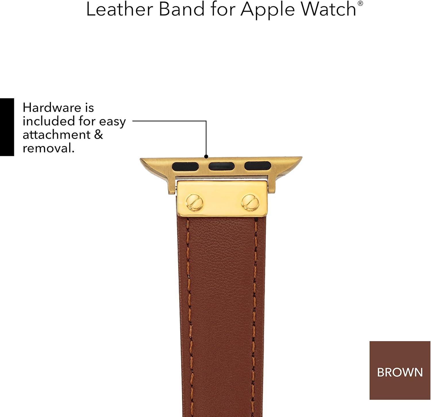 imageAnne Klein Leather Fashion Band for Apple Watch Secure Adjustable Apple Watch Band Replacement Fits Most WristsBrownGold
