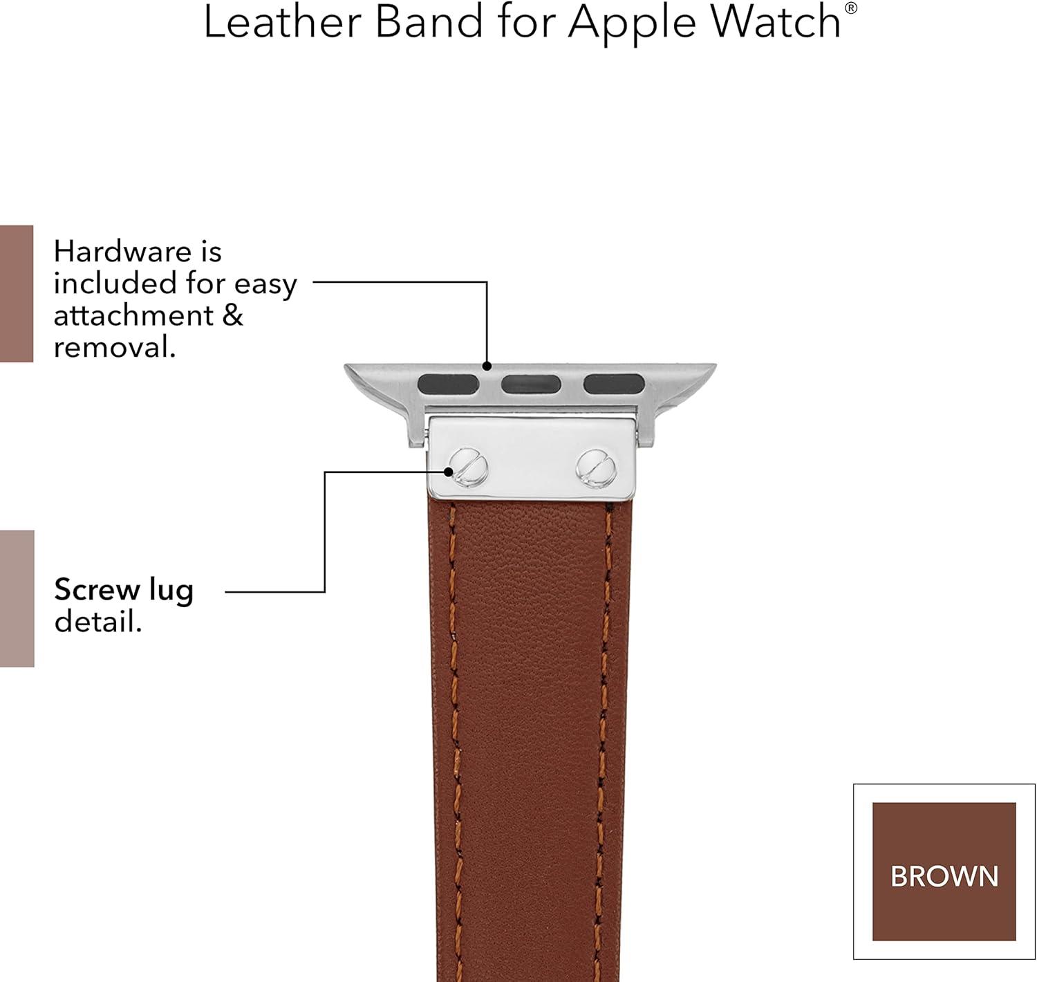 imageAnne Klein Leather Fashion Band for Apple Watch Secure Adjustable Apple Watch Band Replacement Fits Most WristsBrownSilver