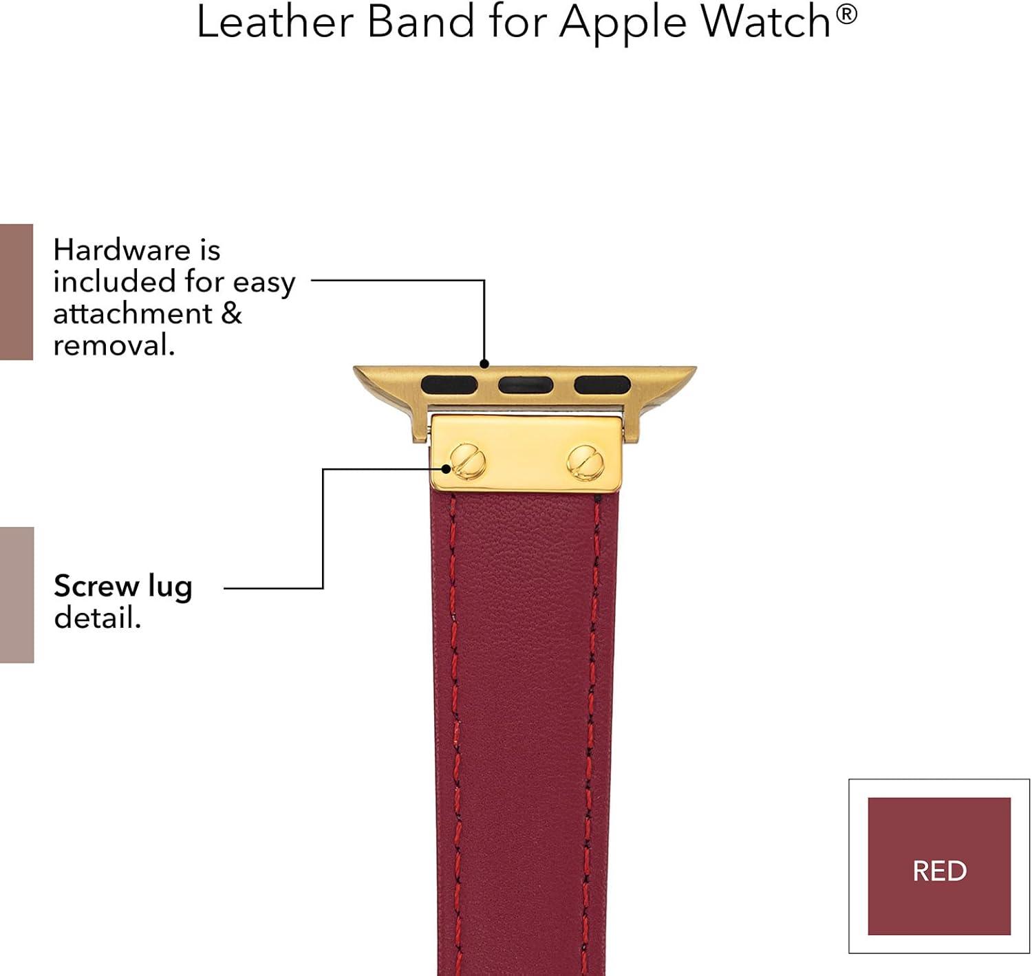 imageAnne Klein Leather Fashion Band for Apple Watch Secure Adjustable Apple Watch Band Replacement Fits Most WristsRedGold