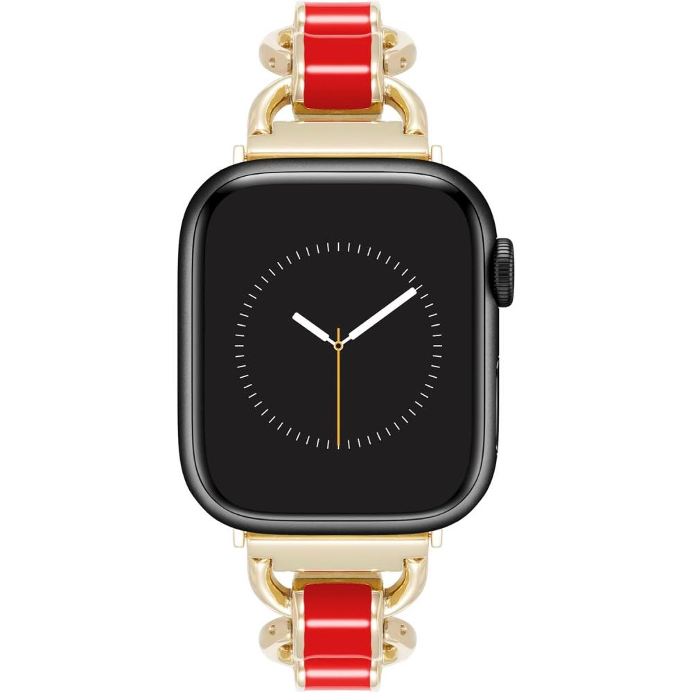 imageAnne Klein Fashion Chain Bracelet for Apple Watch Secure Adjustable Apple Watch Replacement Band Fits Most WristsGoldRed