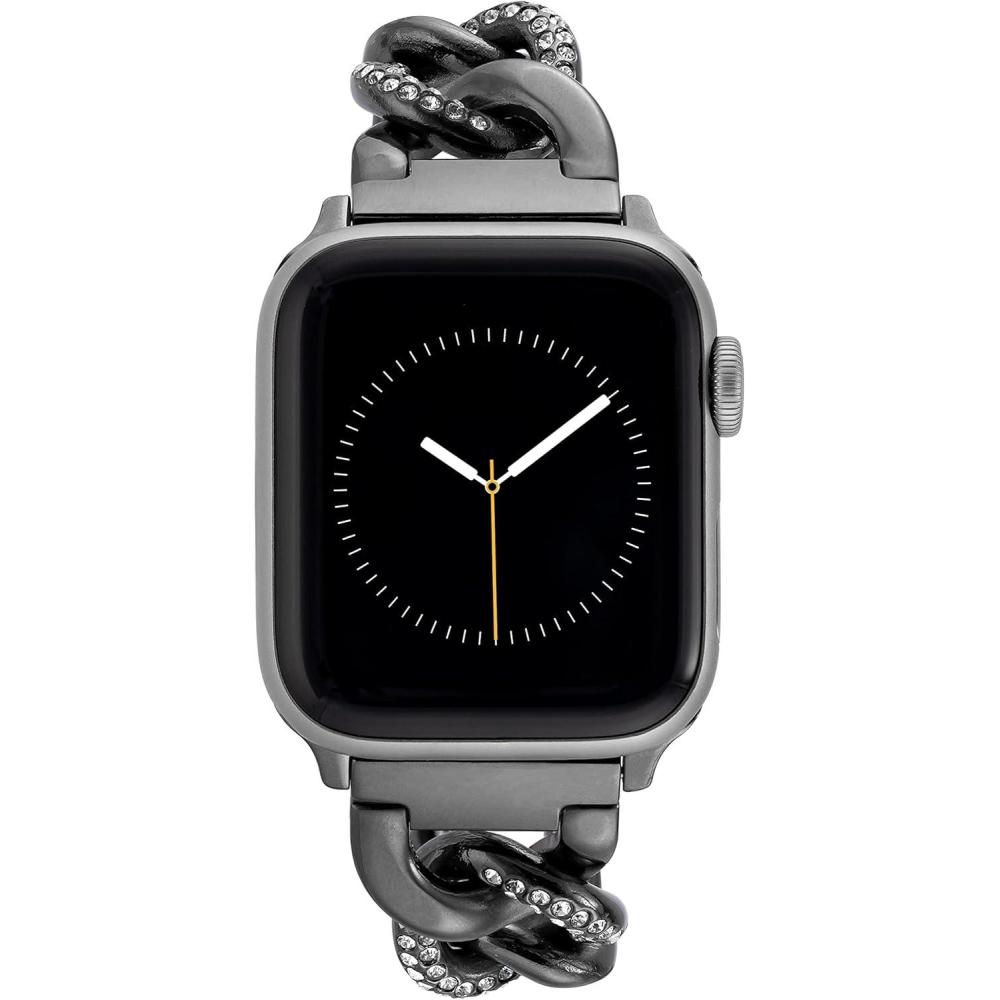imageAnne Klein Fashion Chain Bracelet for Apple Watch Secure Adjustable Apple Watch Replacement Band Fits Most WristsGunmetal Gray with Crystals