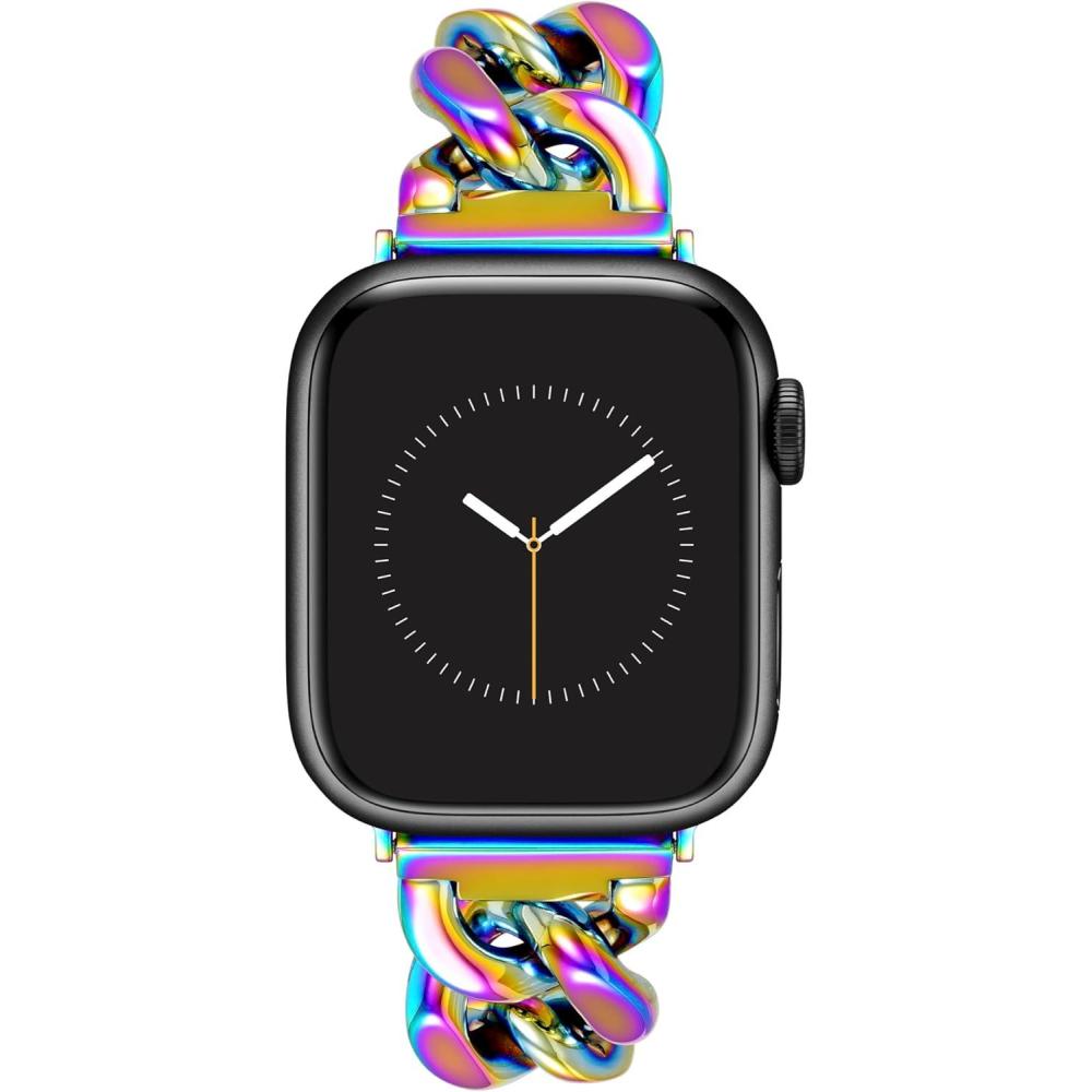 imageAnne Klein Fashion Chain Bracelet for Apple Watch Secure Adjustable Apple Watch Replacement Band Fits Most WristsIridescent Rainbow