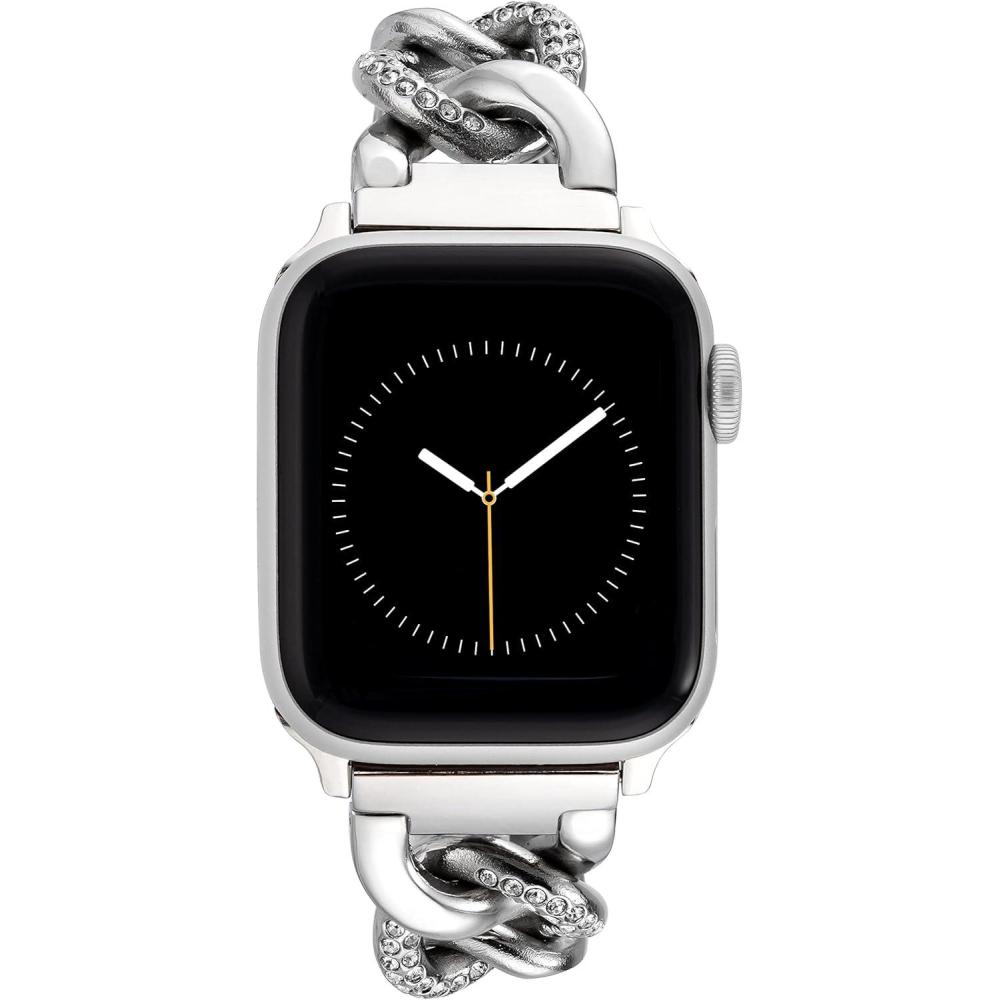 imageAnne Klein Fashion Chain Bracelet for Apple Watch Secure Adjustable Apple Watch Replacement Band Fits Most WristsSilver with Crystals