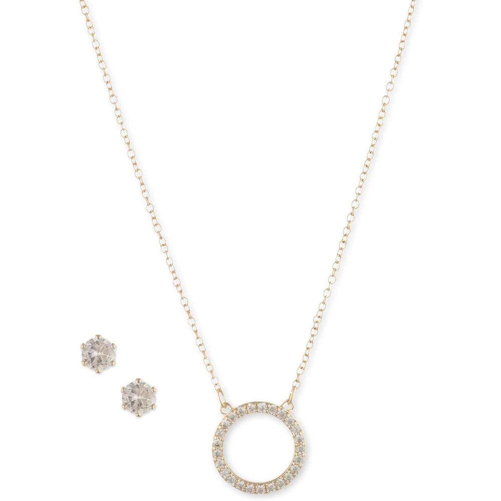 imageAnne Klein Gold Tone Clear Crystal Open Circle 16quot Pendant Necklace And Stud Earrings