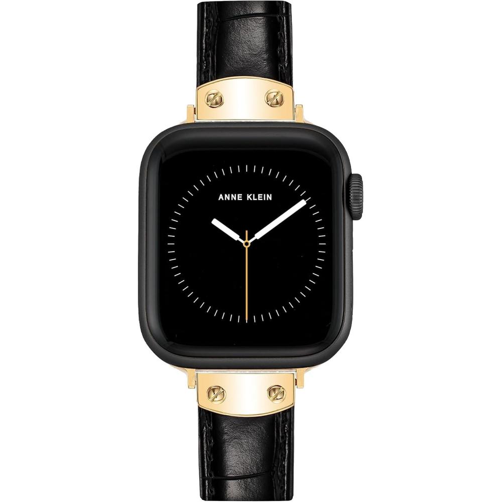imageAnne Klein Leather Fashion Band for Apple Watch Secure Adjustable Apple Watch Band Replacement Fits Most WristsBlack CrocGold