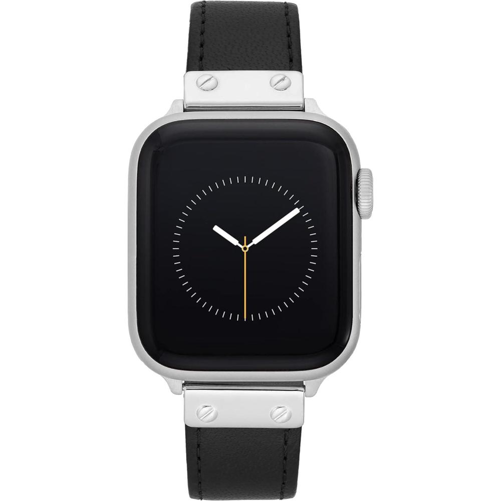 imageAnne Klein Leather Fashion Band for Apple Watch Secure Adjustable Apple Watch Band Replacement Fits Most WristsBlackSilver
