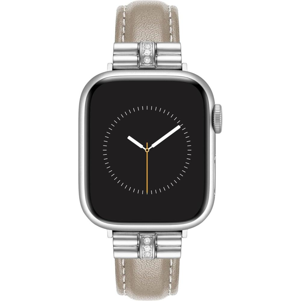 imageAnne Klein Leather Fashion Band for Apple Watch Secure Adjustable Apple Watch Band Replacement Fits Most WristsTaupeSilver