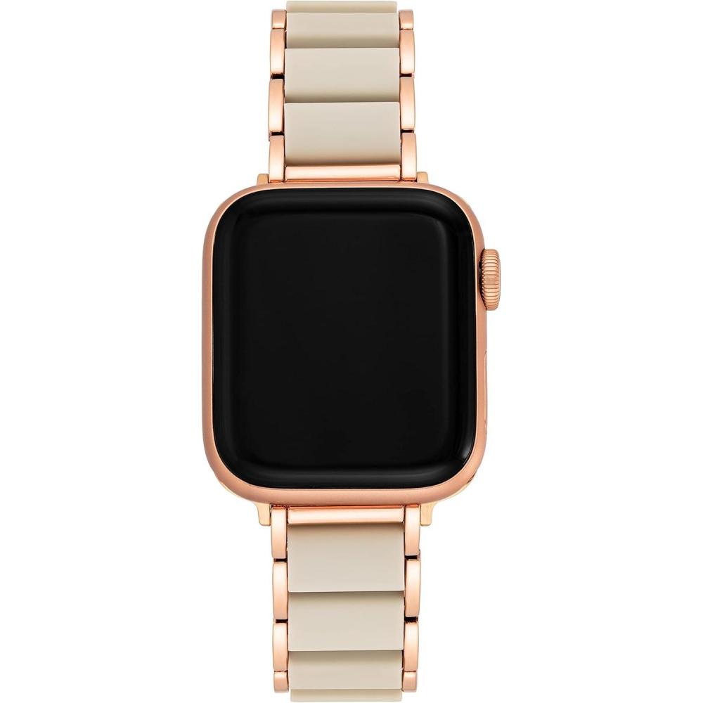 imageAnne Klein Silicone Fashion Bracelet for Apple Watch Secure Adjustable Apple Watch Replacement Band Fits Most WristsCreamRose Gold