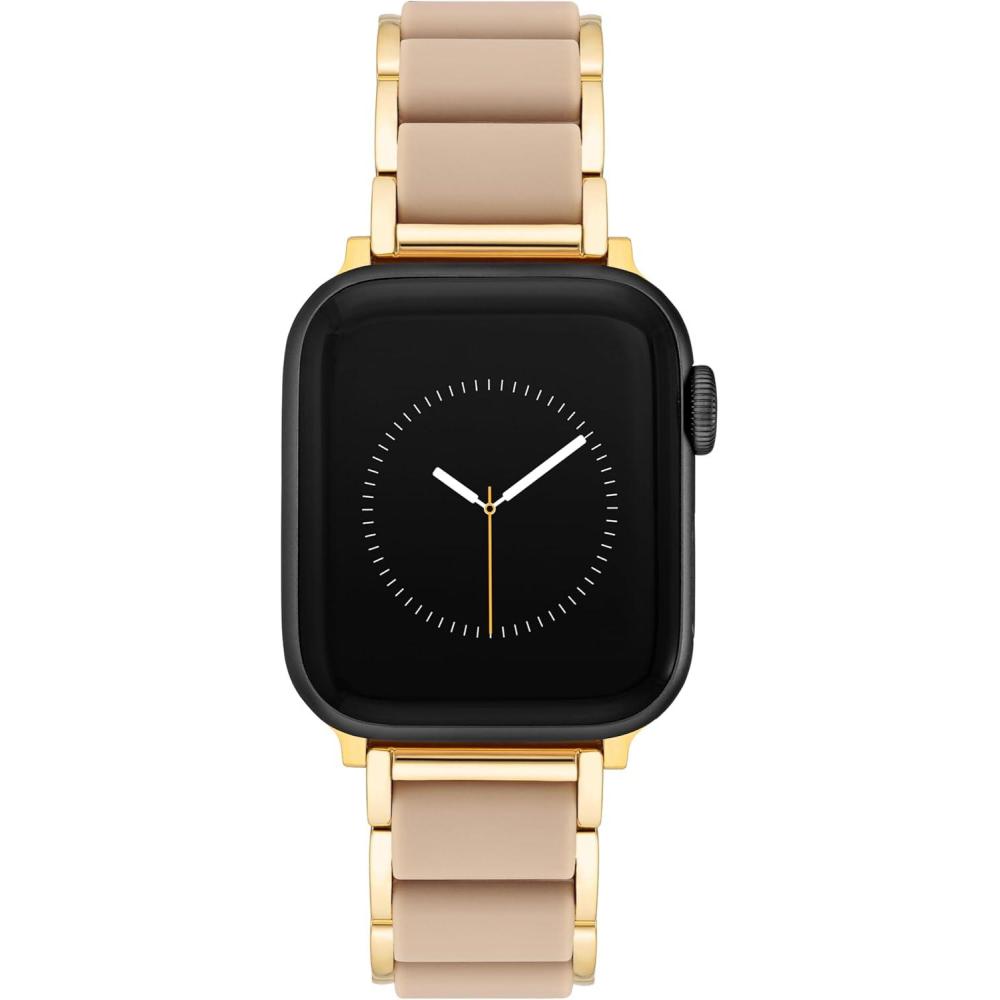 imageAnne Klein Silicone Fashion Bracelet for Apple Watch Secure Adjustable Apple Watch Replacement Band Fits Most WristsTaupeGold