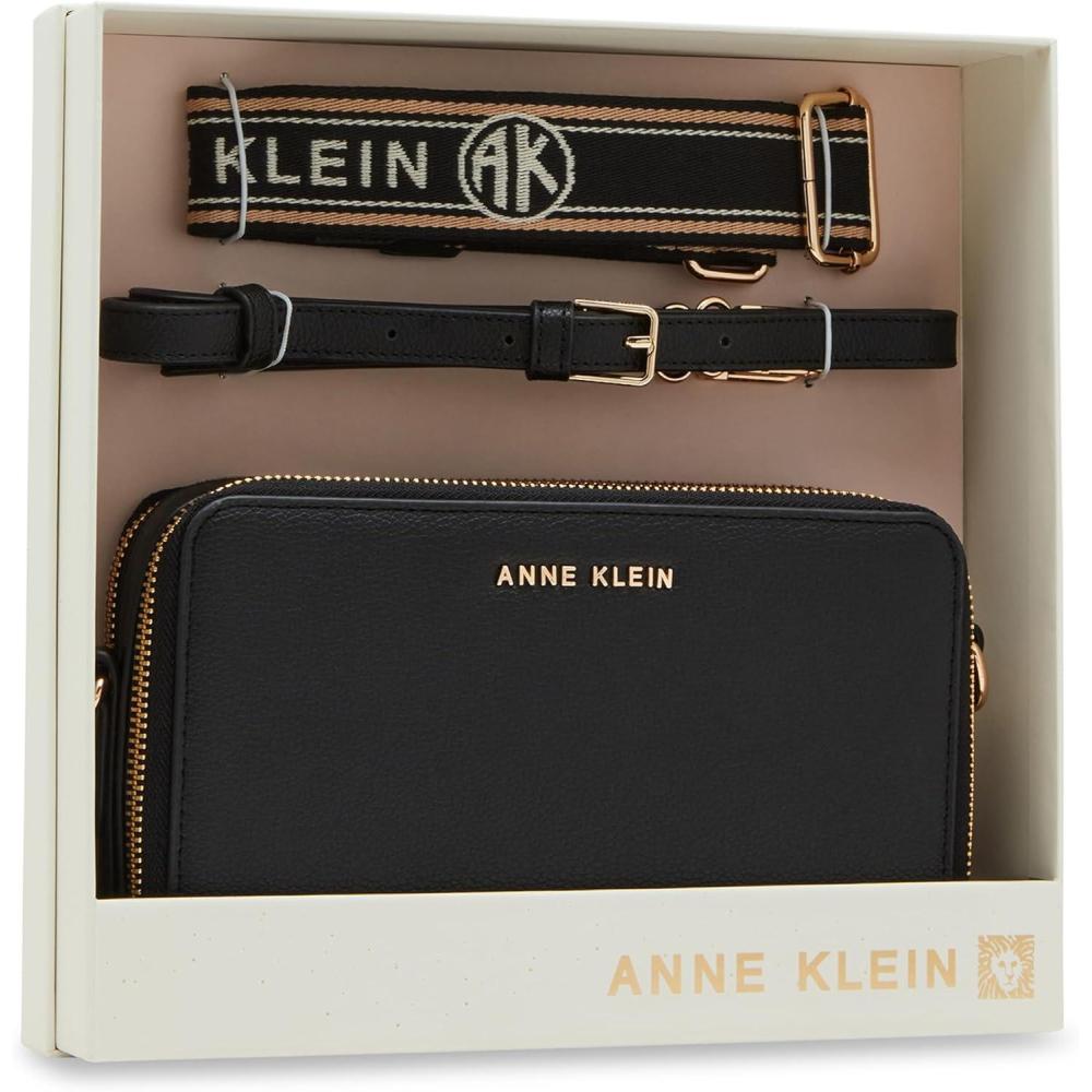 imageAnne Klein Womens Ak 3 Piece Gift Set with Double Zip Camera CrossbodyBlack