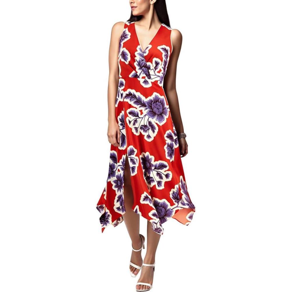 imageAnne Klein Womens Asymmetrical Surplice DressTandoori Red Multi