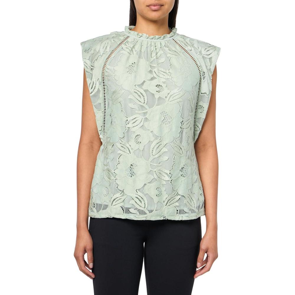 imageAnne Klein Womens Blssm Lace Sl Ruffle Nk Top W Ladder LacSoft Aloe