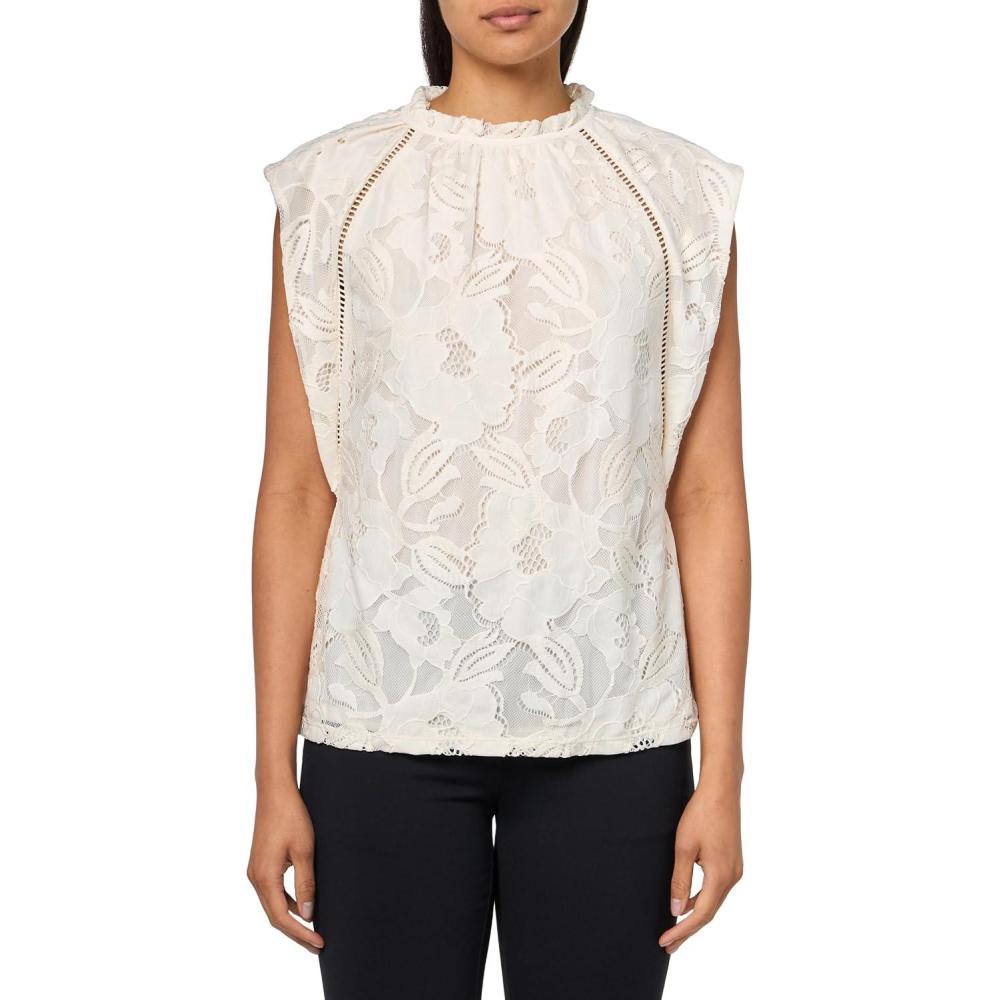 imageAnne Klein Womens Blssm Lace Sl Ruffle Nk Top W Ladder LacWhite Dove