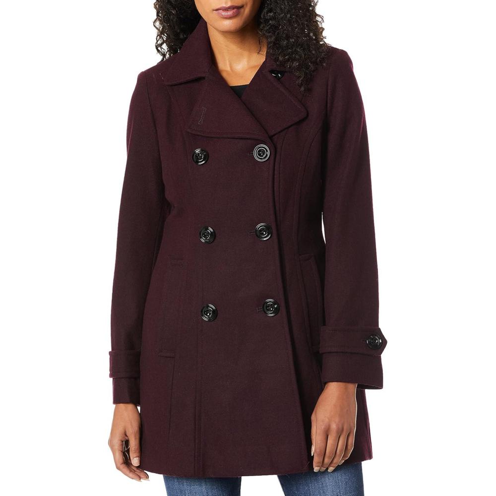 imageAnne Klein Womens Classic Double Breasted Wool CoatMerlo
