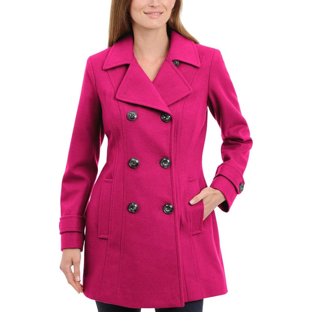 imageAnne Klein Womens Classic Double Breasted Wool CoatOrchid