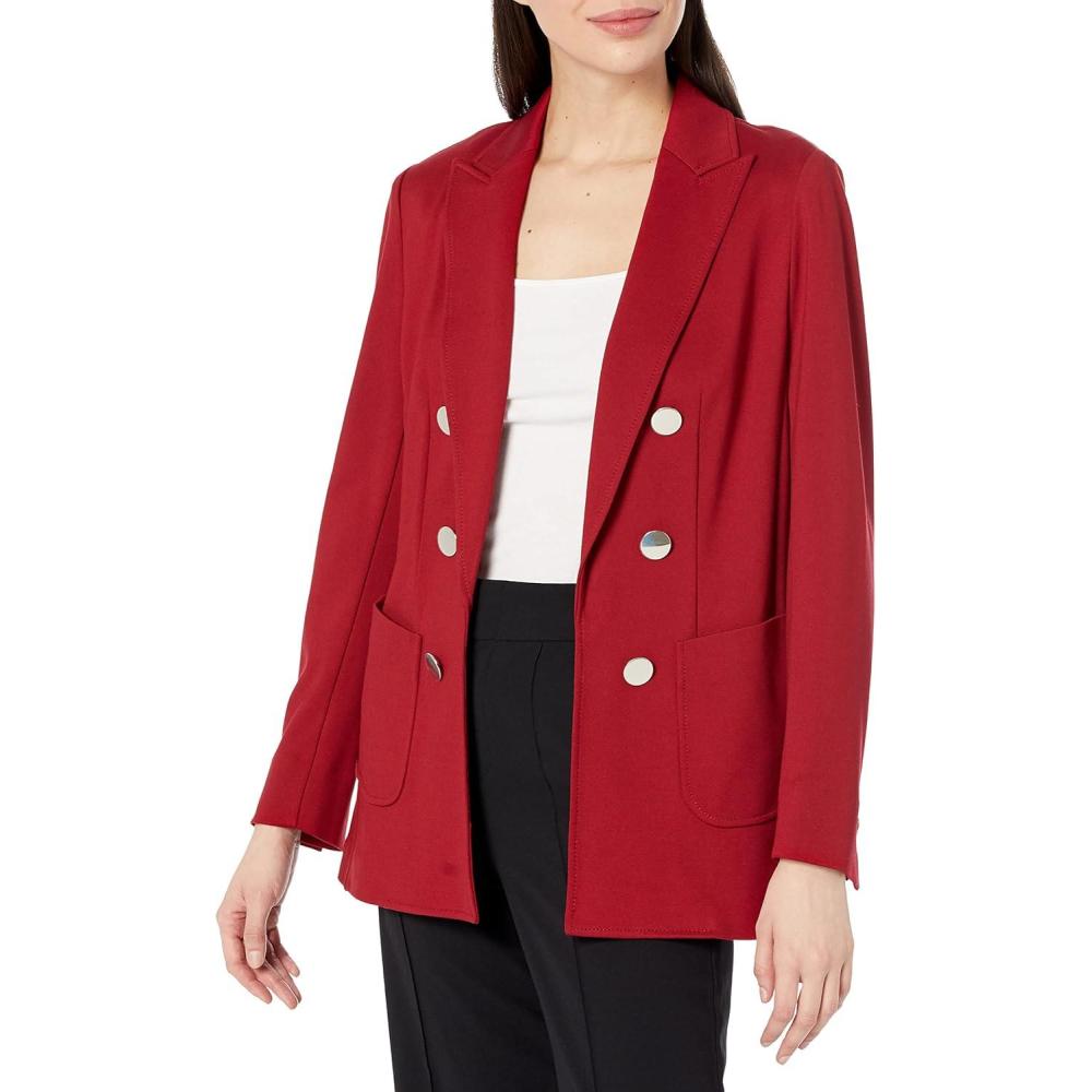 imageAnne Klein Womens Faux Double Breasted Patch Pocket JacketBusiness Casual BlazerSangriaSangria