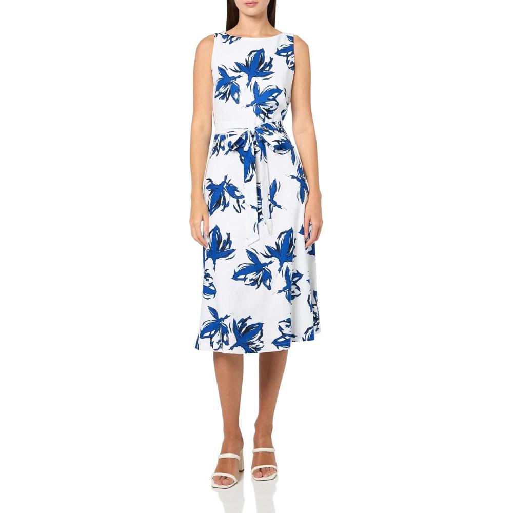 imageAnne Klein Womens Fit and Flare MidiSantorini Blue Multi