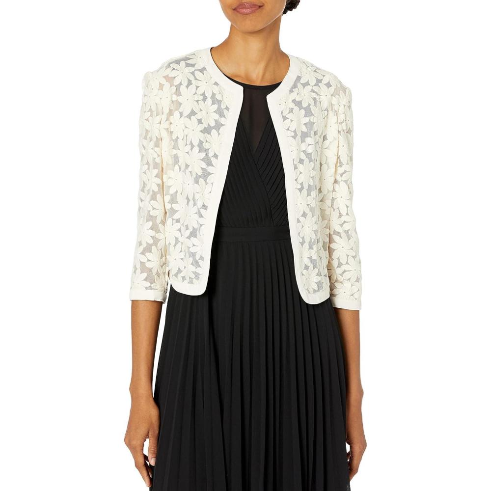 imageAnne Klein Womens Floral Lace Mesh CardiganAnne White
