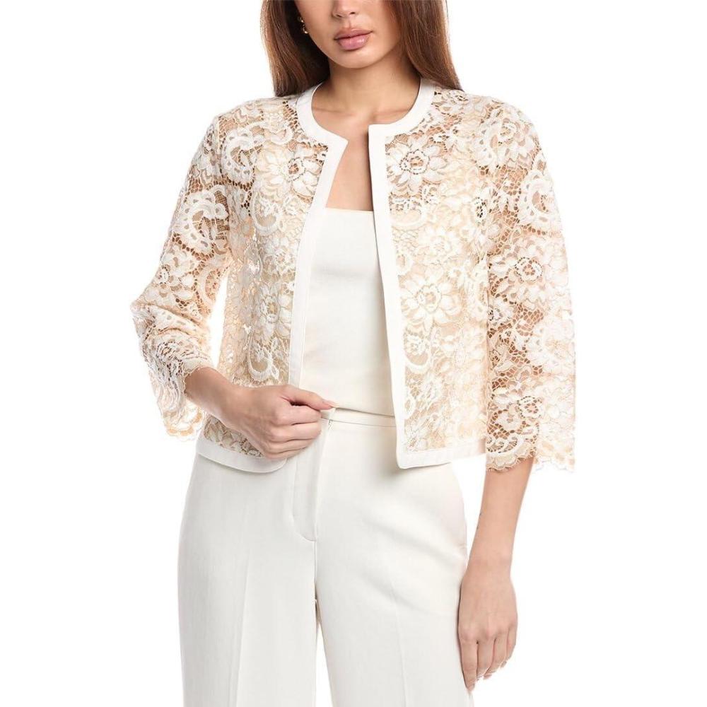 imageAnne Klein Womens Lace Framed Cardigan Jacket W ScallopedWhite DoveCanvas