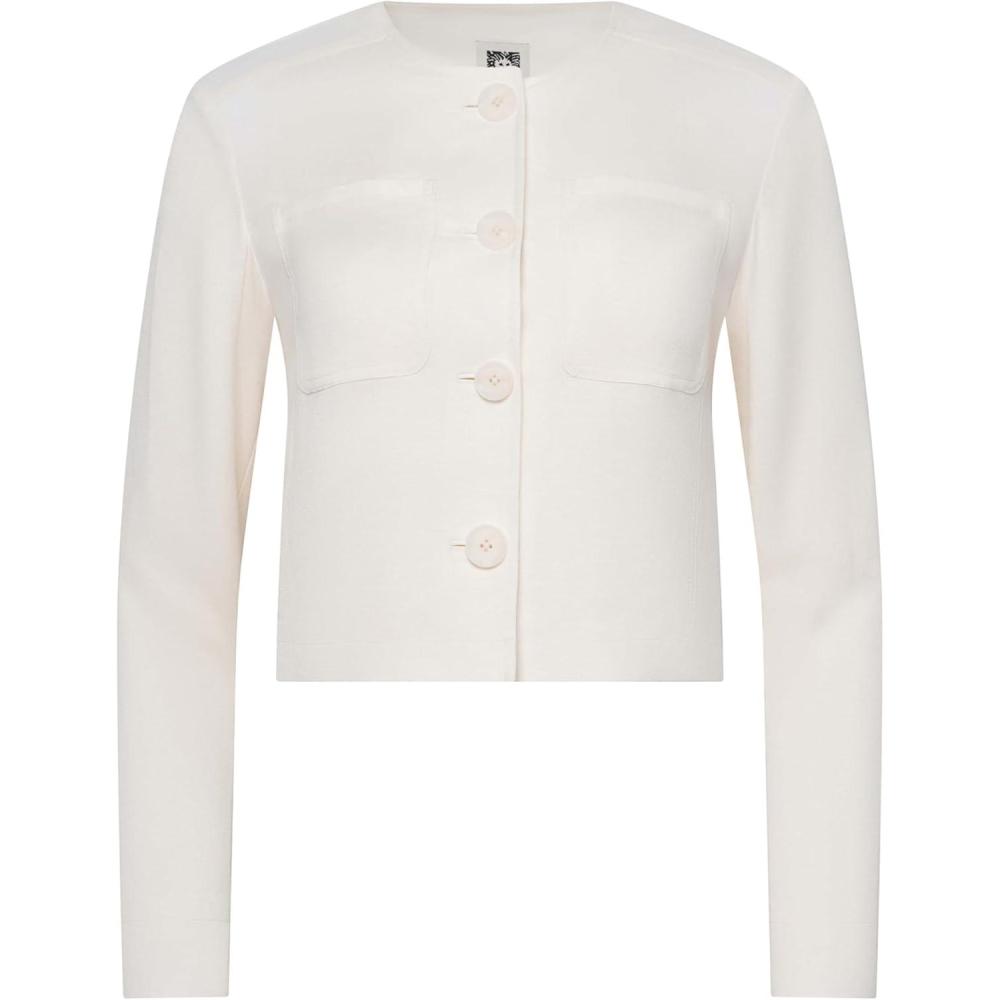imageAnne Klein Womens Linen Button Front Jacket W Patch PocketWhite Dove