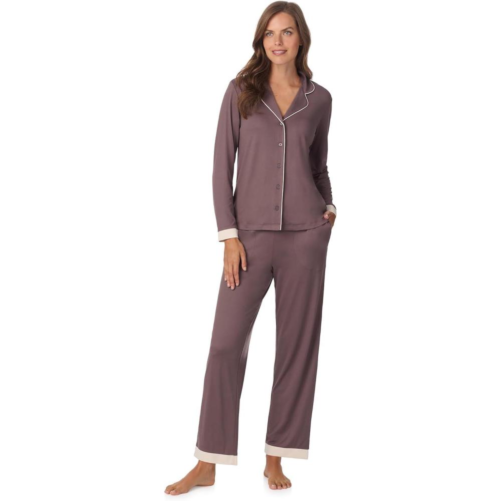 imageAnne Klein Womens Long Sleeve Button Down Pajama Top ampamp Relaxed Pant Set Soft Sweater Knit Cozy Sleepwear ampamp Loungewear PJsTaupe Sparrow