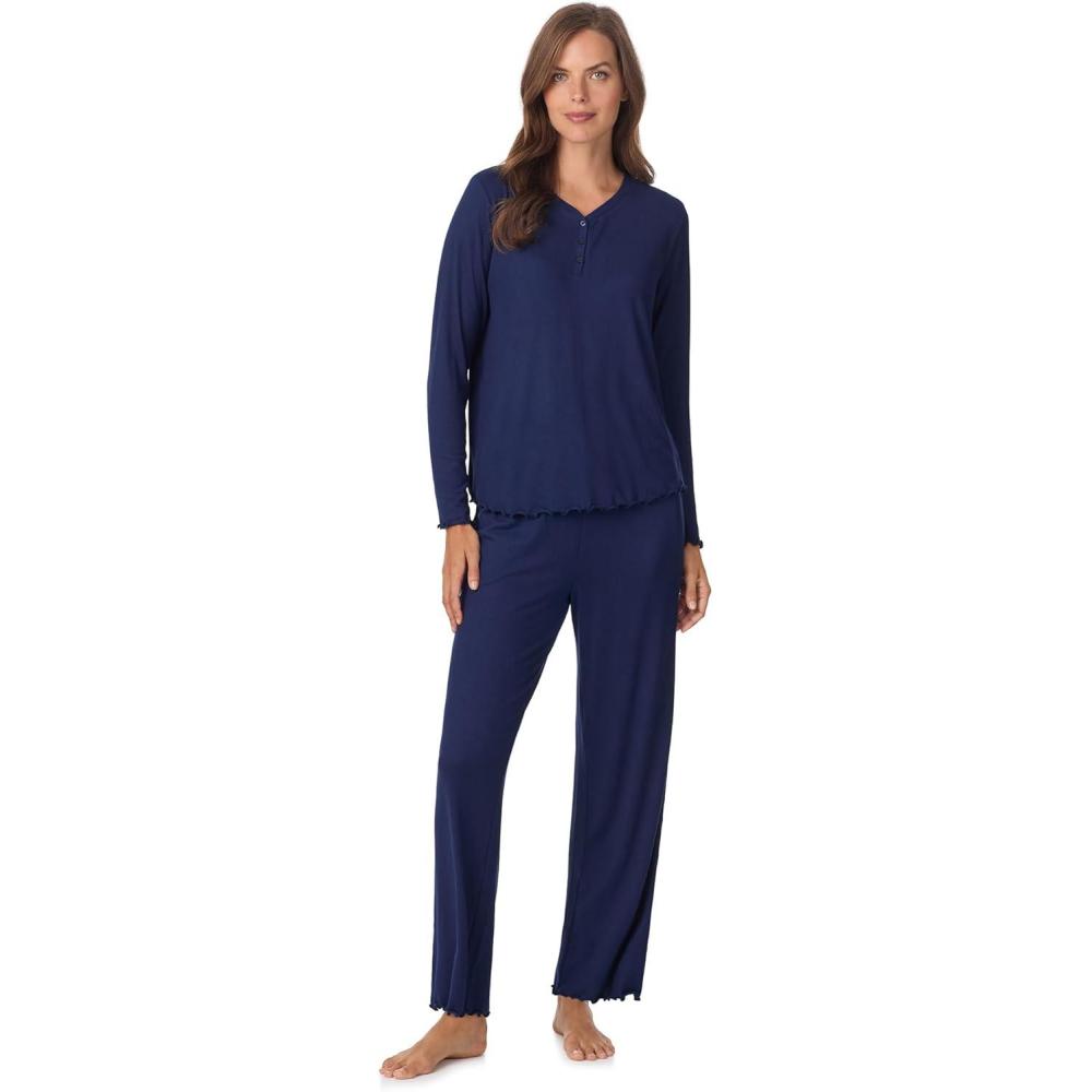imageAnne Klein Womens Long Sleeve VNeck Pajama Top ampamp Relaxed Pant Set Soft Brushed Sweater Knit Cozy Sleepwear ampamp LoungewearMedieval Blue