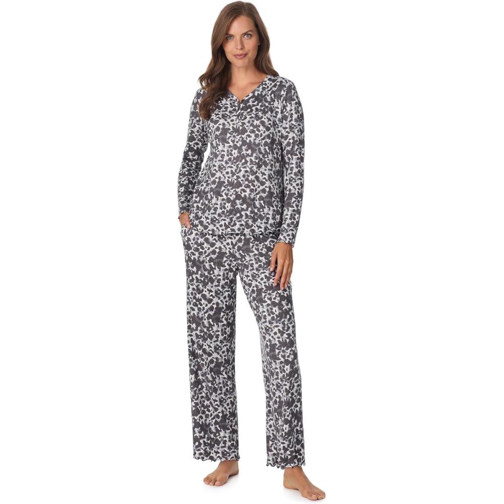 imageAnne Klein Womens Long Sleeve VNeck Pajama Top ampamp Relaxed Pant Set Soft Brushed Sweater Knit Cozy Sleepwear ampamp LoungewearWatercolor Animal