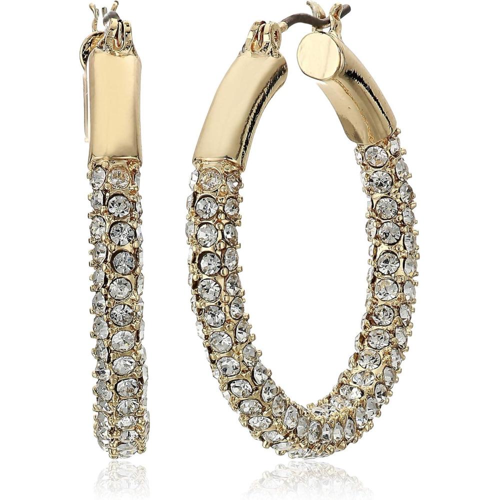 imageAnne Klein Womens Pierced Earrings Pave Tubular Hoop Gold