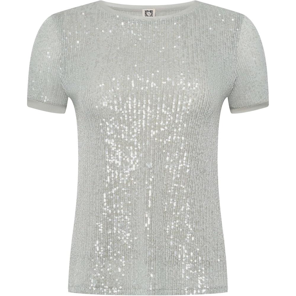 imageAnne Klein Womens Sequin Mesh W Triple Mesh Ss Banded TeeSoft Aloe