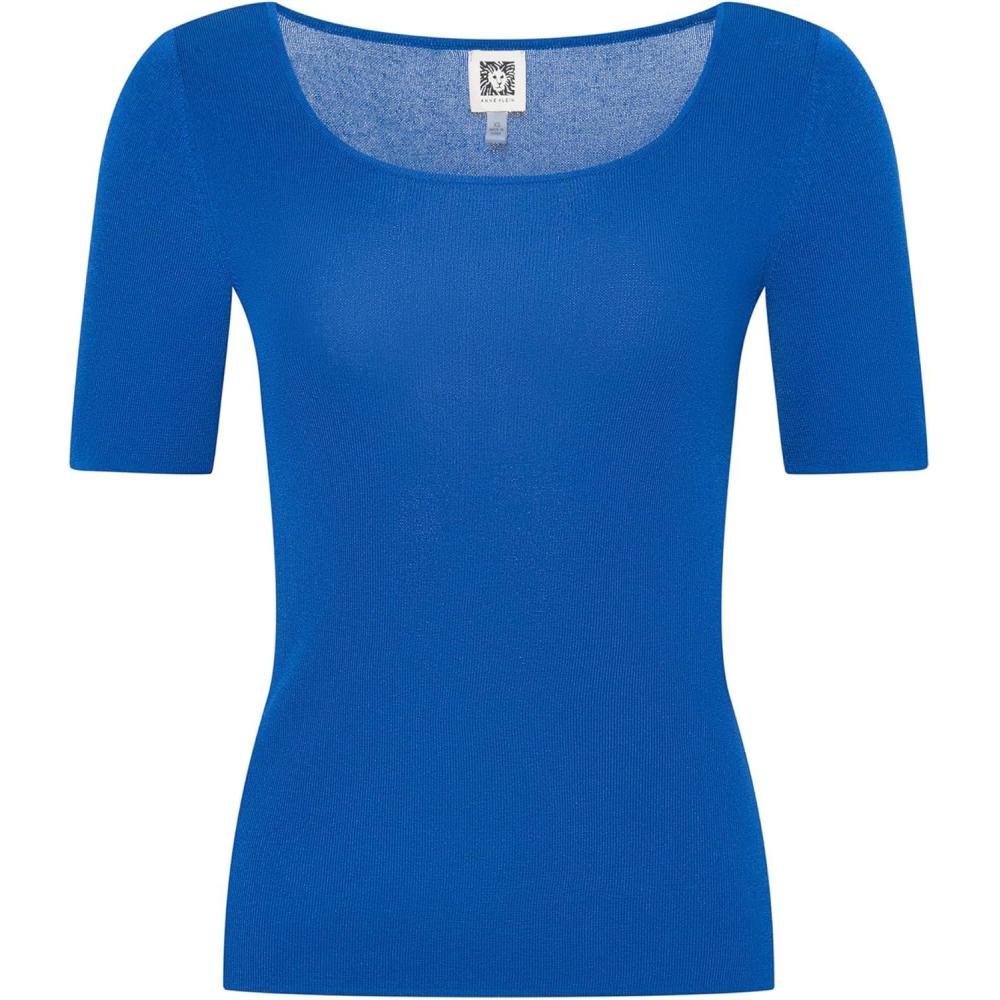 imageAnne Klein Womens Square Neck Sweater W Cap SleevesSantorini Blue