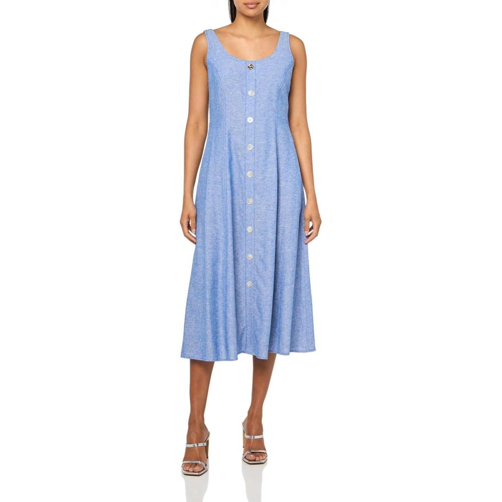 imageAnne Klein Womens Tank Dress with Button DetailSantorini BlueBrt Wht