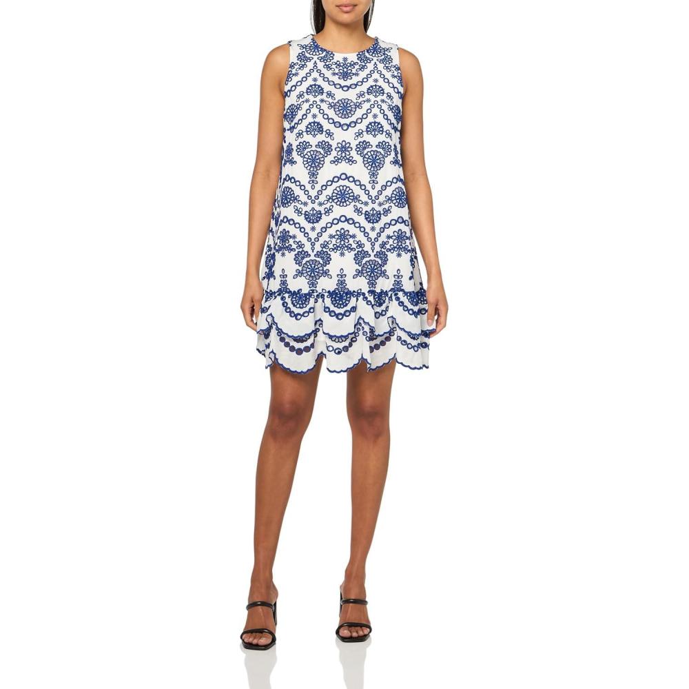 imageAnne Klein Womens Tiered Eyelet DressBrght WhtSantorini Bl