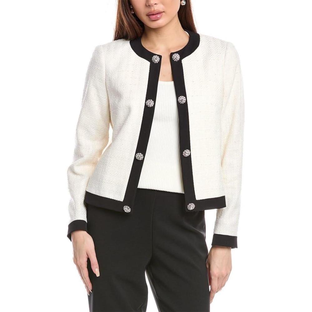 imageAnne Klein Womens Tweed Framed CardiWhite DoveAnne Black