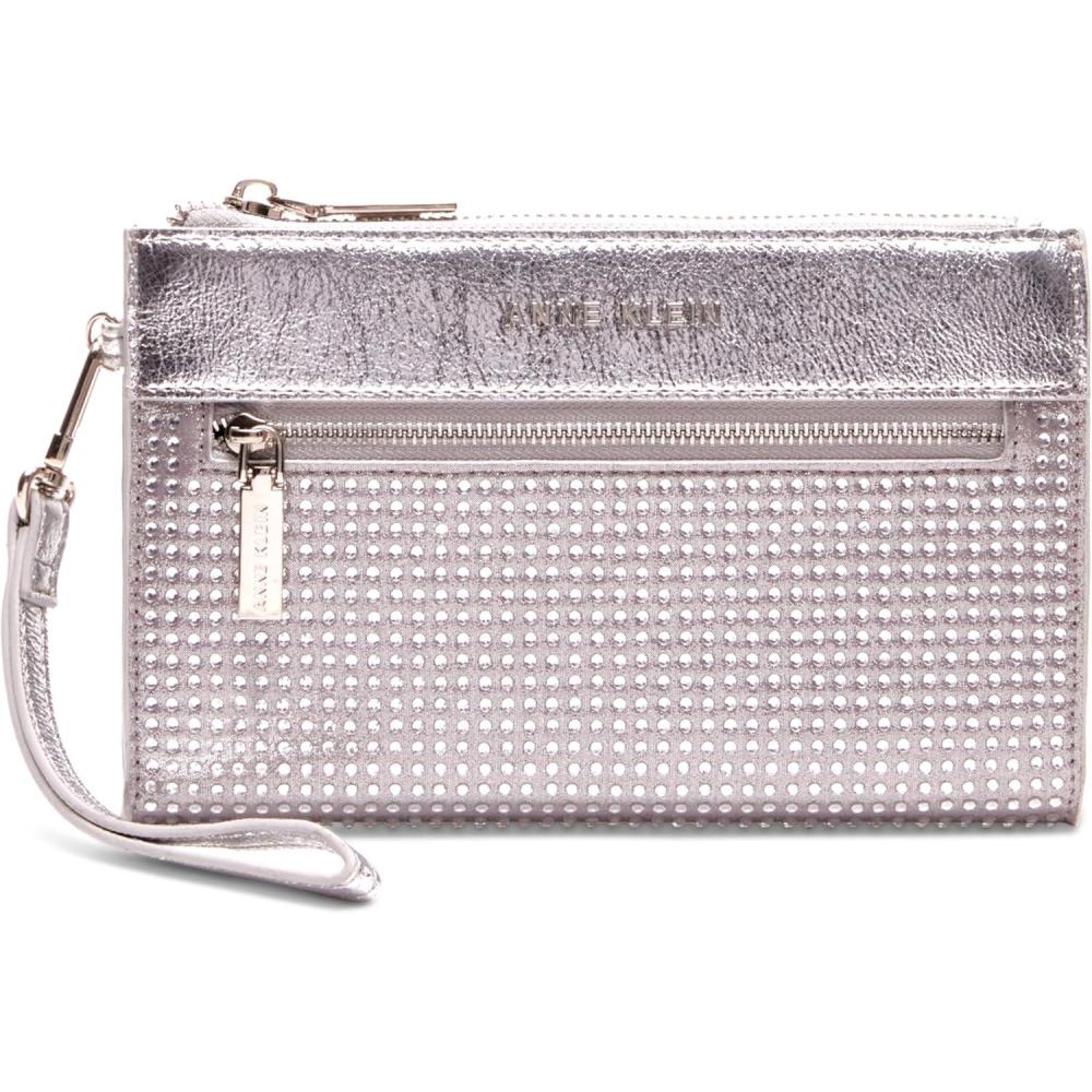 imageAnne Klein womens Ak 2 Piece Gift Set With Rhinestone Zip Clutch and Card CaseSilver Metallic