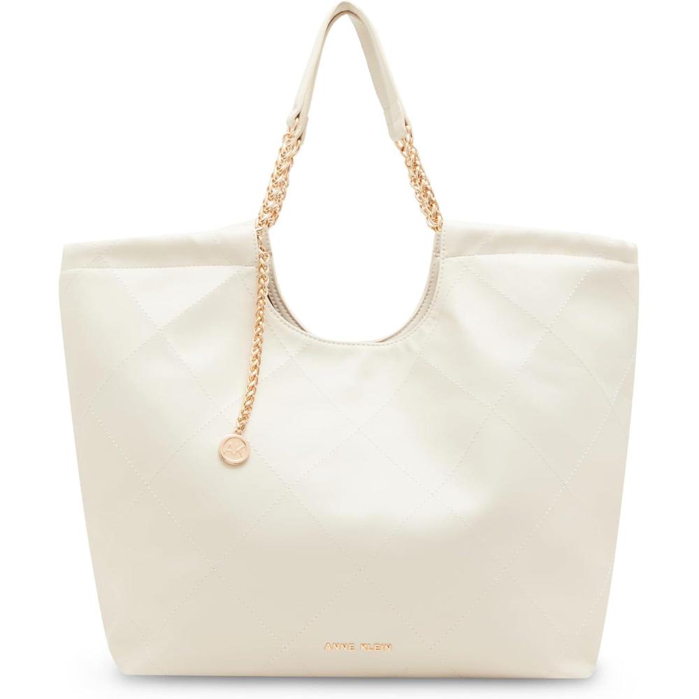 imageAnne Klein womens Anne Klein Medium Stitched Quilted Tote With Chain StrapParchment